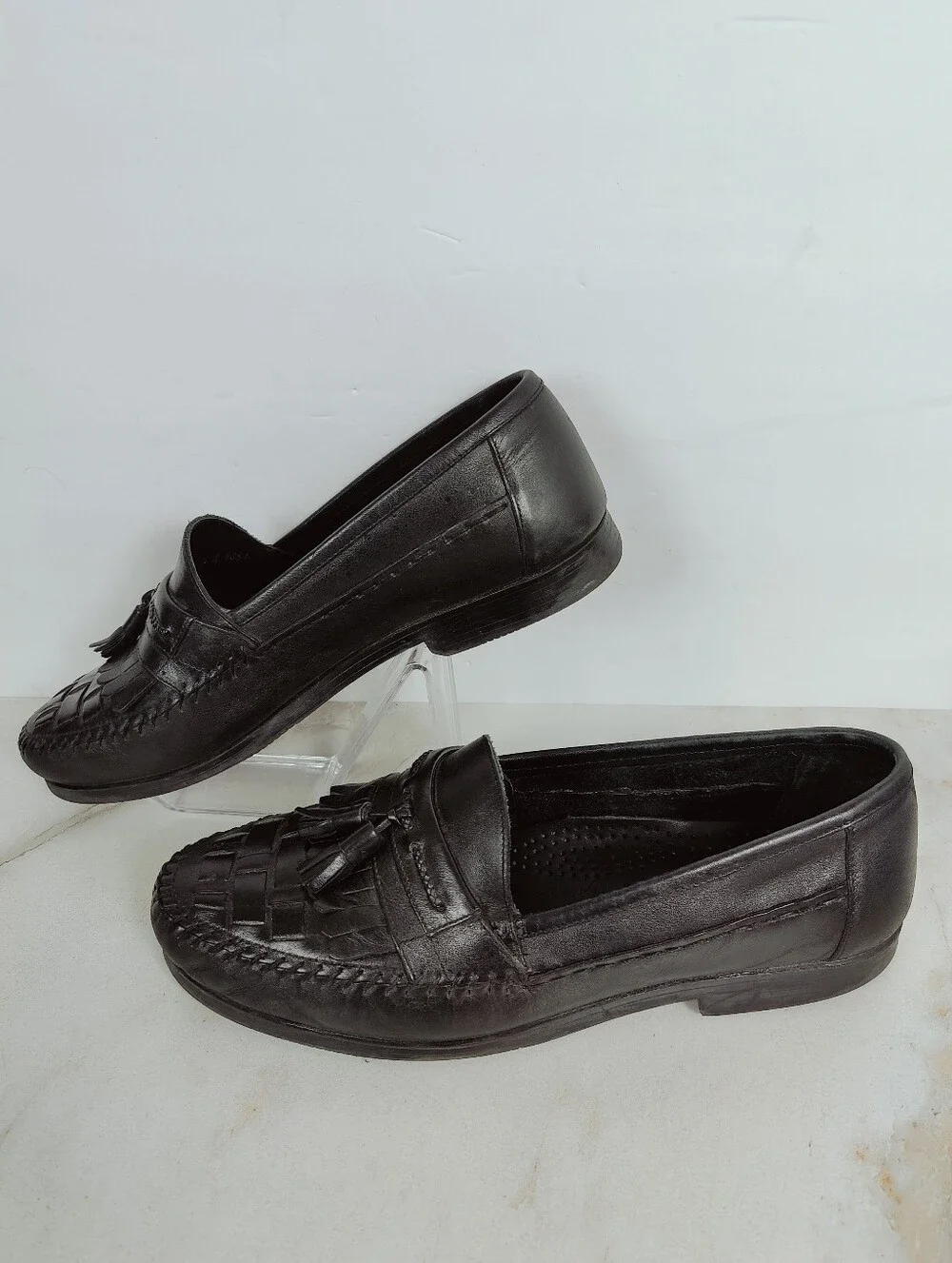 Giorgio Brutini Men's Antigua Black Leather Woven Tassel Loafer Dress Shoes, 11